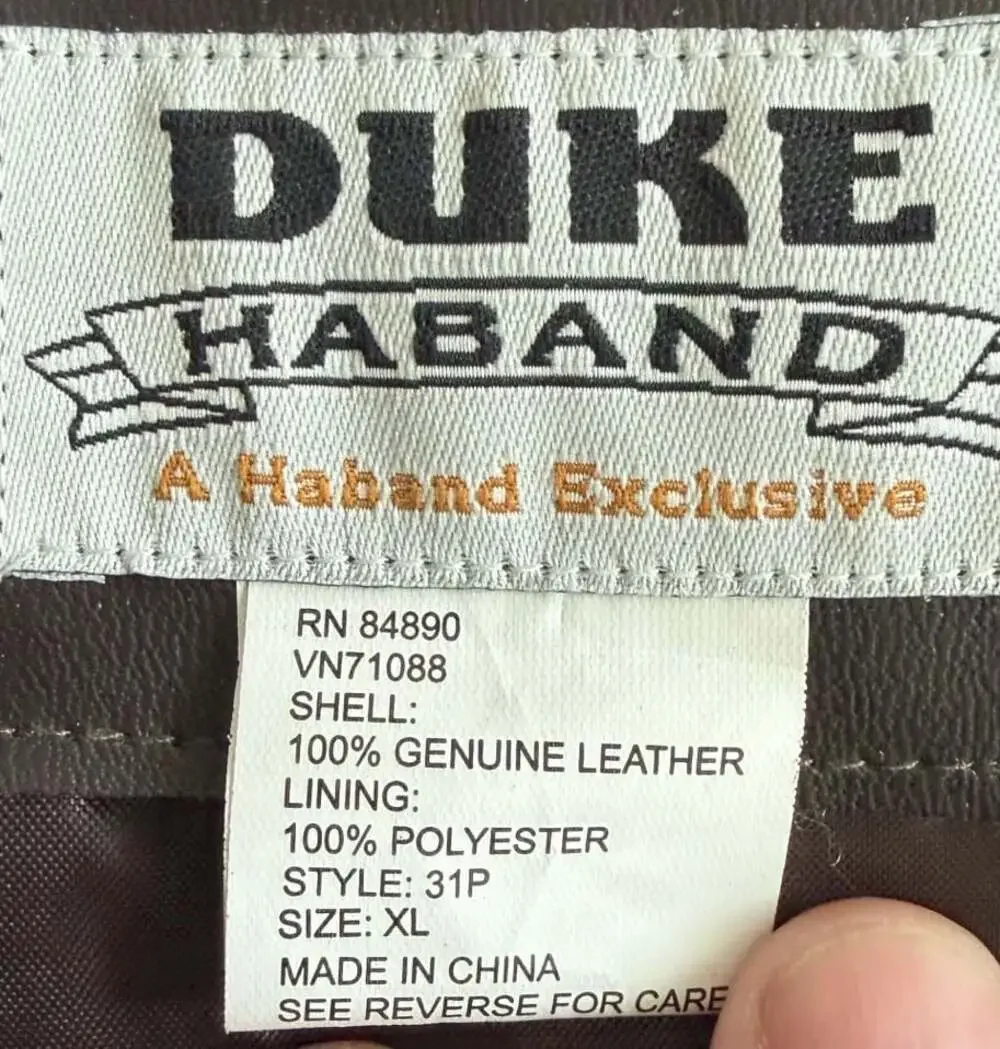Duke Haband Brown Genuine Leather Patchwork Biker Vest Size XL with Veteran Pins